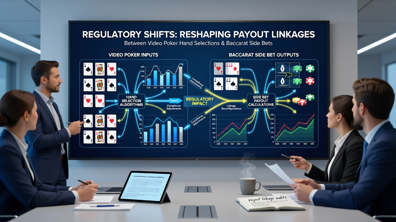 Data dashboard displaying payout linkage metrics between video poker and baccarat games